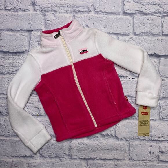 Levi’s Fleece Zip Up Jacket in White/Pink - Picture 1 of 8